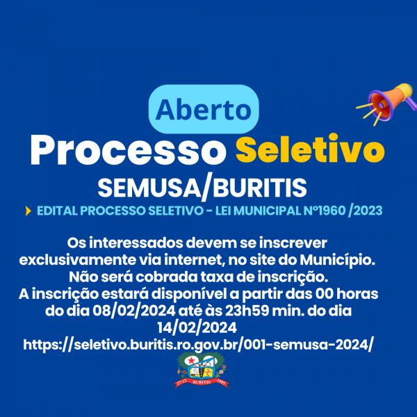 EDITAL DA SEMUSA PROCESSO SELETIVO - LEI MUNICIPAL Nº1960 /2023