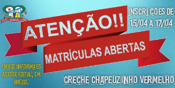 Edital 003/2019 - Matrículas da Educação Infantil, Creche Chapeuzinho Vermelho, Buritis-RO.