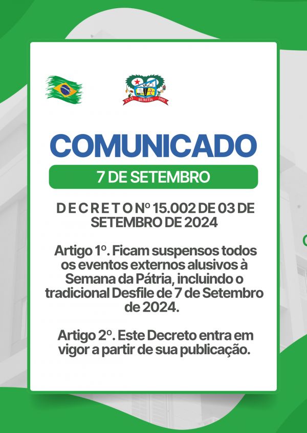 D E C R E T O Nº 15.002 DE 03 DE SETEMBRO DE 2024 - SETE DE SETEMBRO