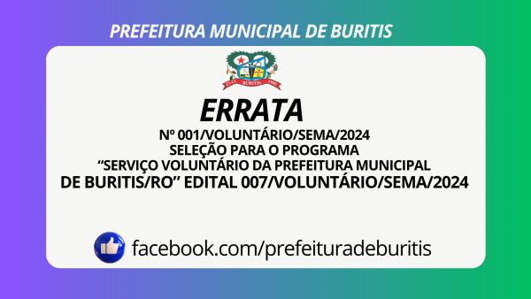 ERRATA Nº 001/VOLUNTÁRIO/SEMA/2024