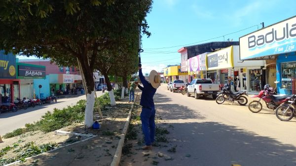 Servidores da Secretaria de Obras de Buritis realizam roçada, limpeza e poda de árvores