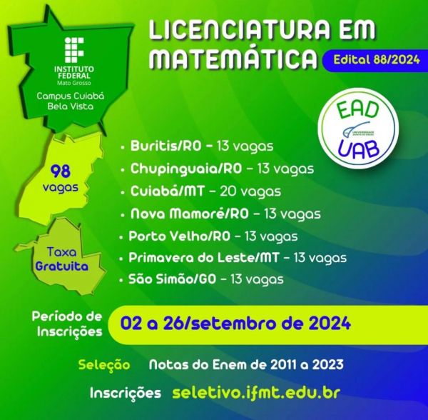 Edital 088/2024 - Cursos de Graduação 2025/1 - UAB/IFMT - ENEM 2011 à 2023